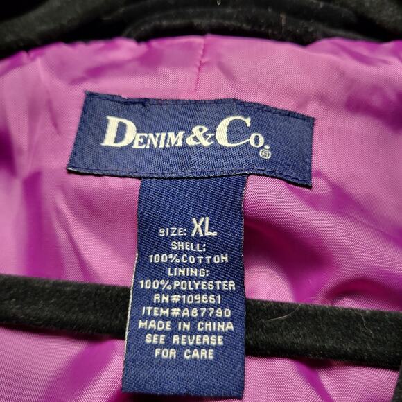 Denim&Co Black Velvet Three Button 100% Cotton Blazer Minimalist Preppy Size XL - Picture 7 of 7